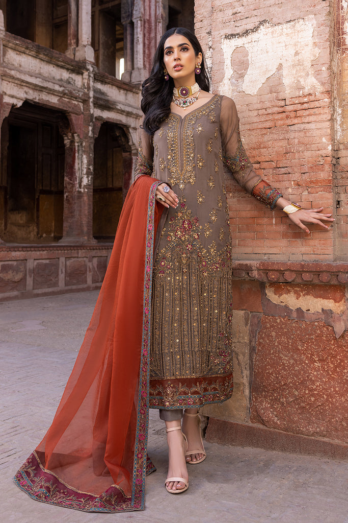 Dastan E Jashan by Charizma Premium Embroidered Chiffon Unstitched 3 Piece Suit - DJW5-02 - CHZ25DSJ - Brown - Formals Collection