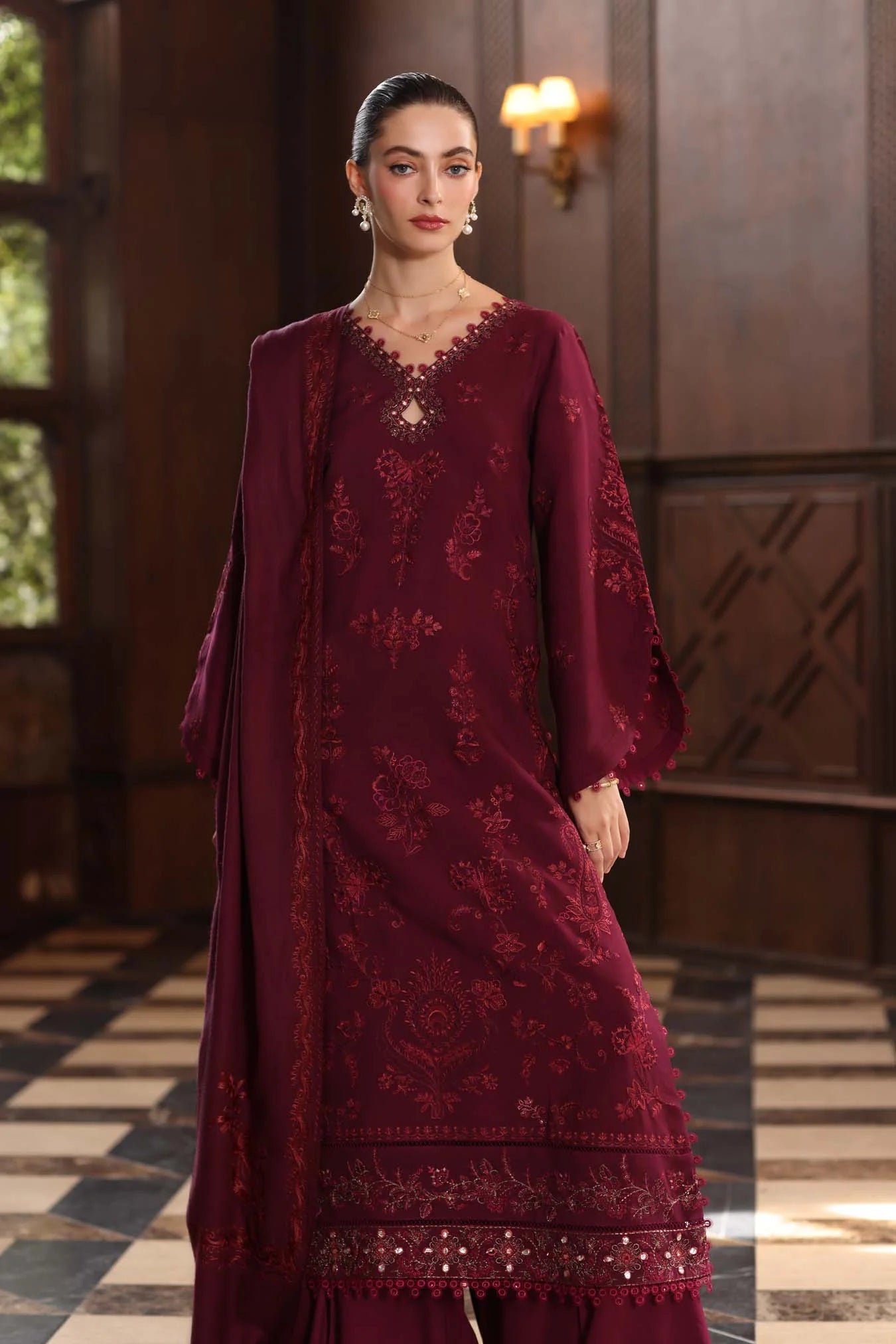 Royal Scarlet  | Noor By Saadia Asad  | Pashmina Shawl Collection 2025