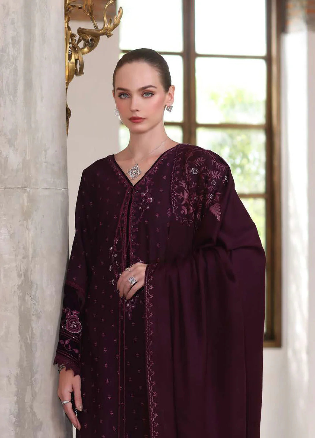 Damson | Noor By Saadia Asad  | Pashmina Shawl Collection 2025