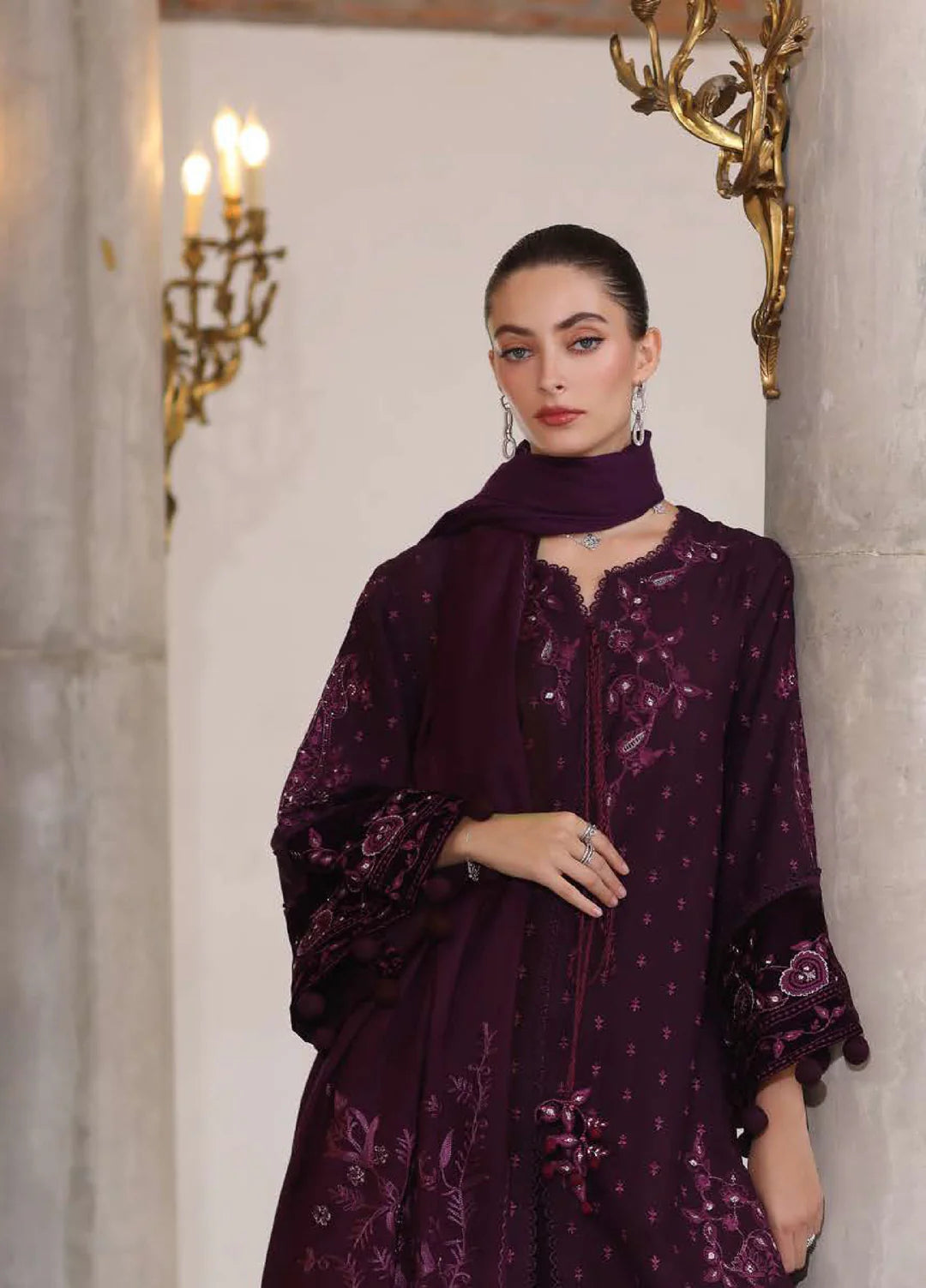 Damson | Noor By Saadia Asad  | Pashmina Shawl Collection 2025