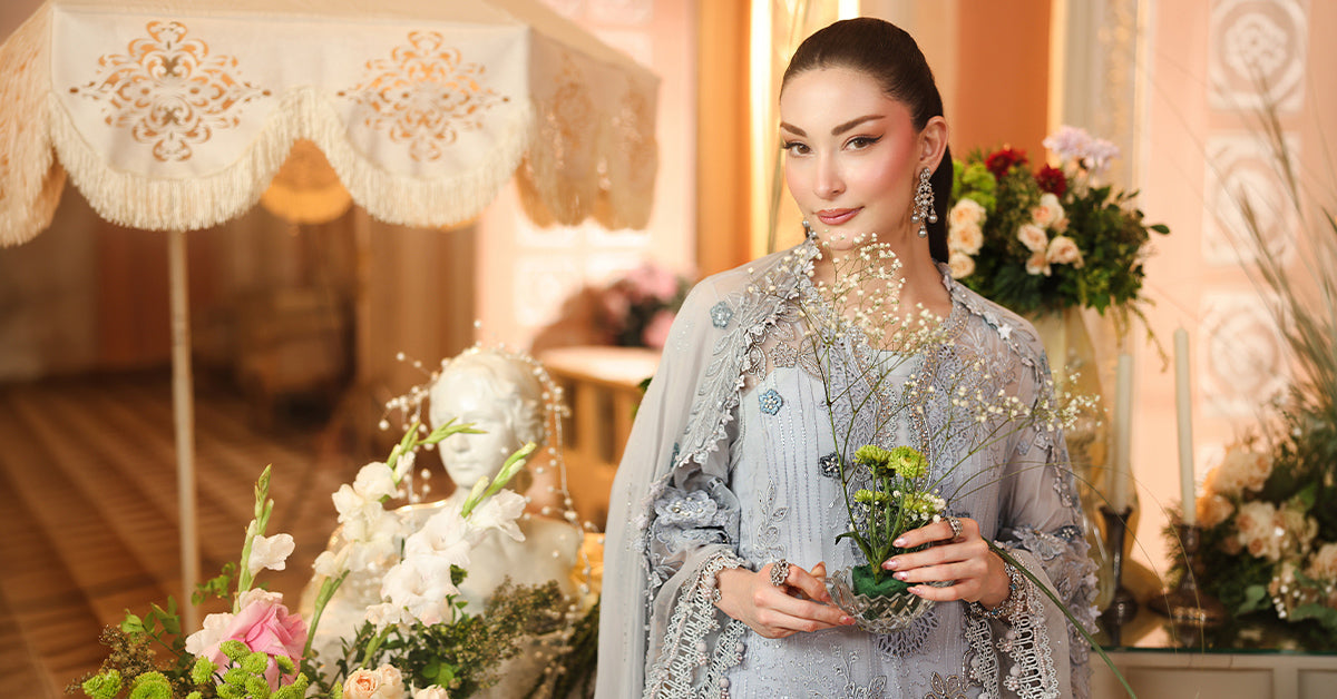 MPC-26-206-Muted Blue | Maria B Embroidered Chiffon Collection 2026