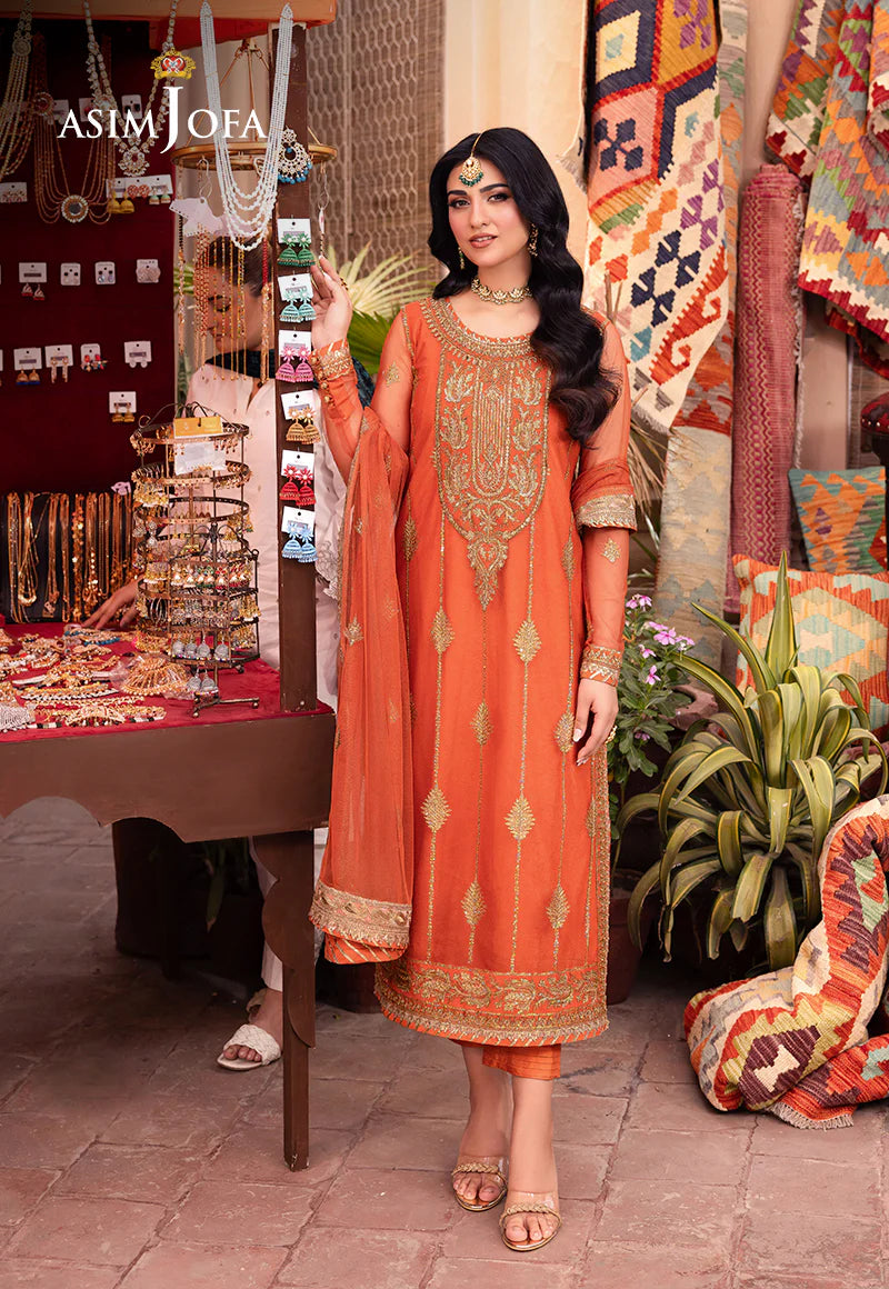 open lace back dress ASIM JOFA ORANGE CHIFFON FROCK main image 0