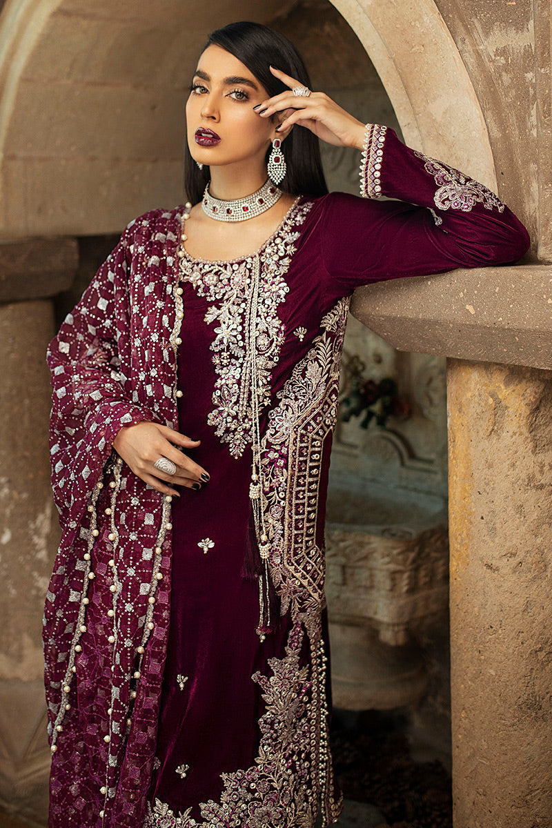 Raspberry Radiance | Mushq | Winter Sky Velvet Shawl Edit'20
