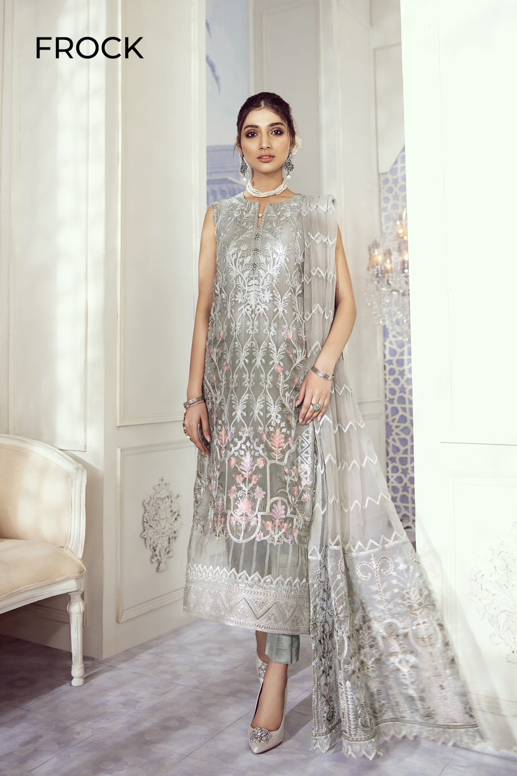ID-09 Pale Sky (3PC) | Iznik | Imperial Dreams | Embroidered Chiffon