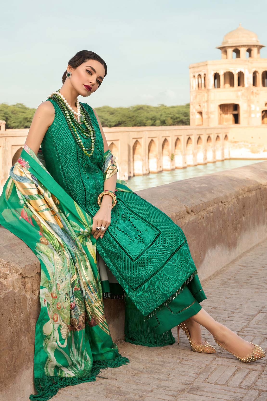 D2-A | Cutwork Romance - Emerald | Crimson by Saira Shakira | Luxury Lawn Collection