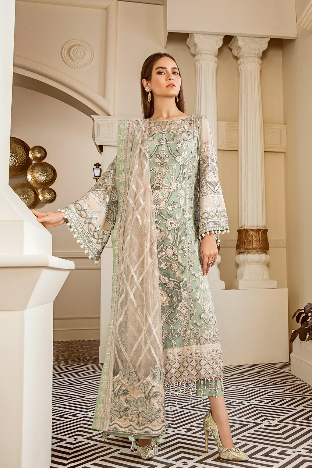 Mint Tea (Baroque Chantelle Embroidered Chiffon)