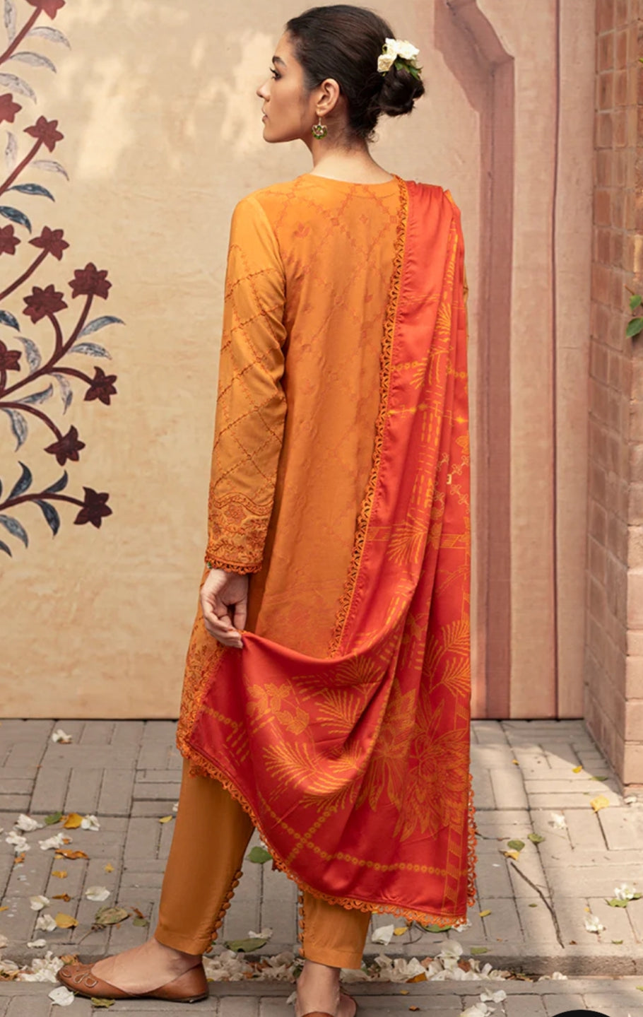 Ochre Tan | Cross Stitch | Winter Edit | Khaddar & Linen Unstitched Collection 2022