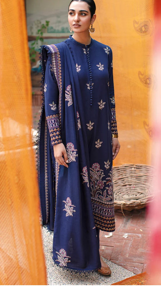 Cashmere Blue | Cross Stitch | Winter Edit | Khaddar & Linen Unstitched Collection 2022