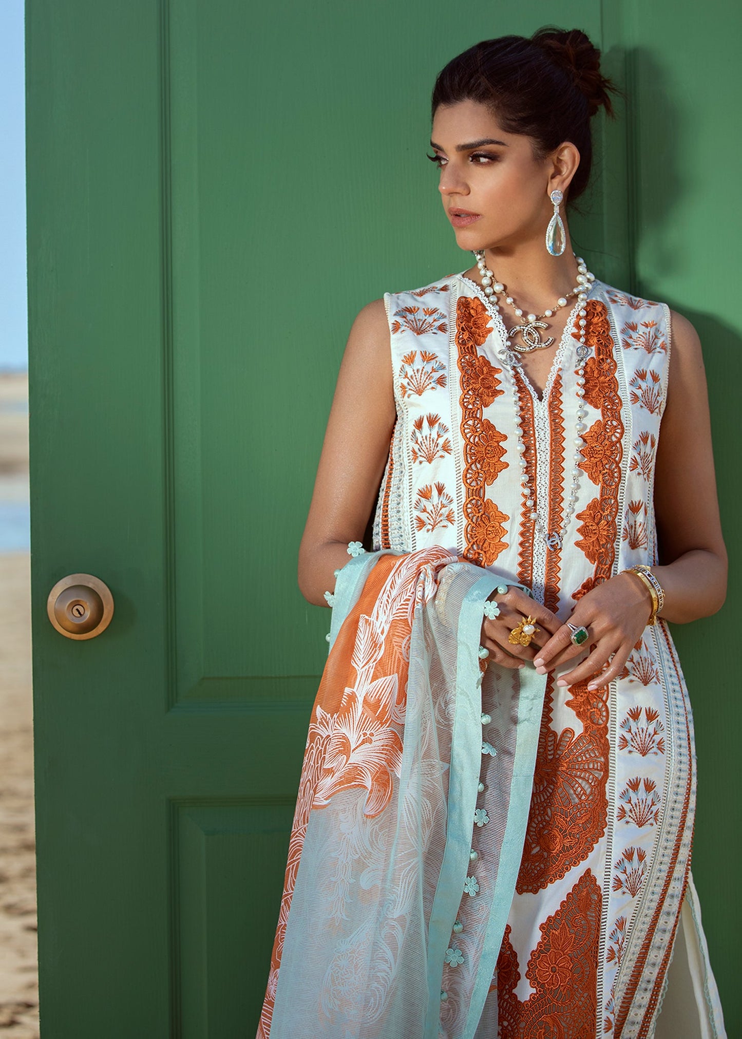 Stories of Santorini - 1A - Mandarin | Crimson × Saira Shakira | Luxury Lawn Collection 2022