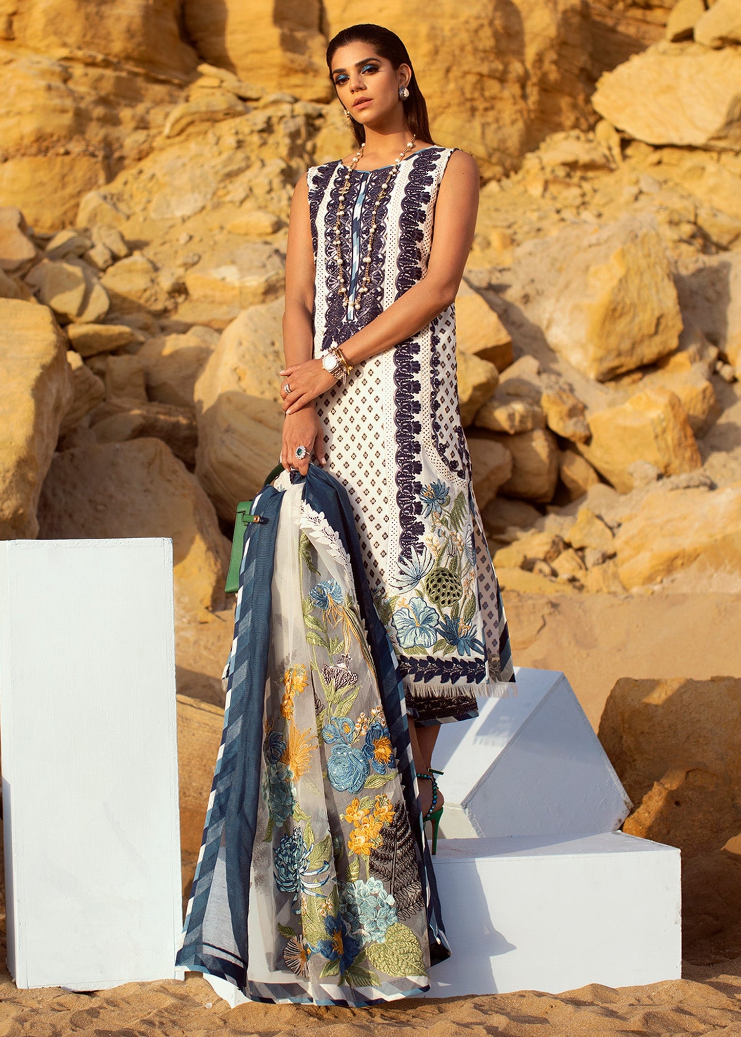 Summer Blooms - 6A - Cobalt | Crimson × Saira Shakira | Luxury Lawn Collection 2022