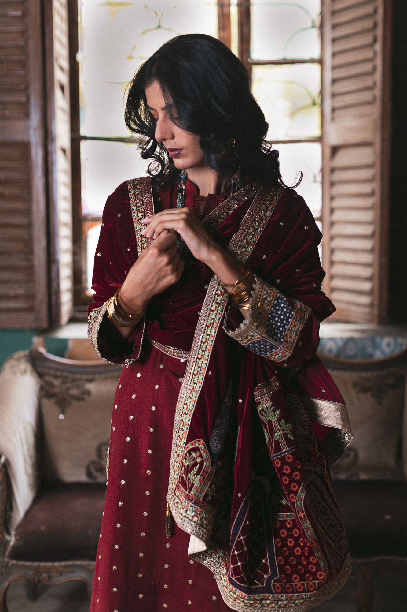 Maroon QWV-06 (Qalamkar Luxury Velvet Collection)
