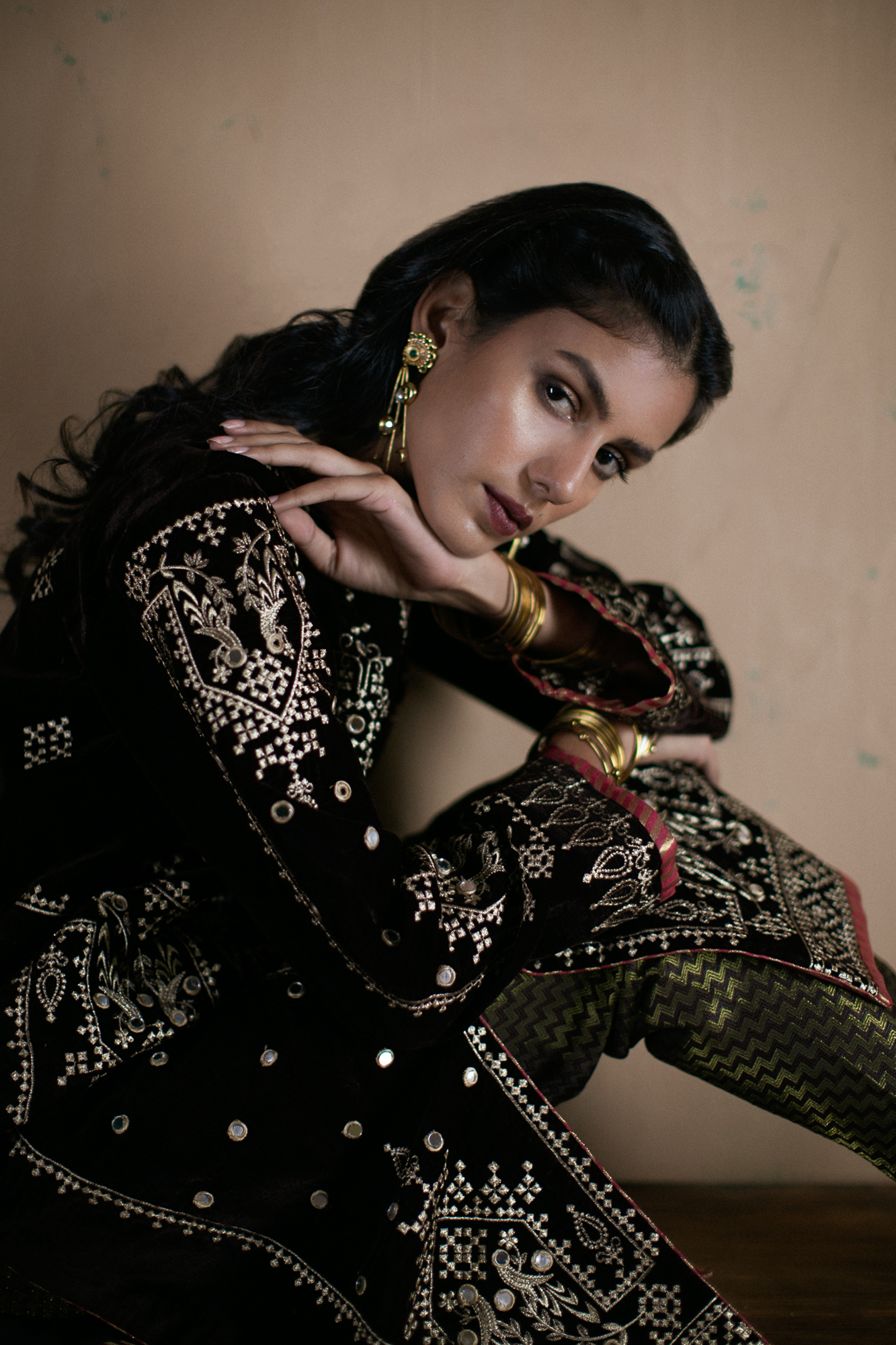 Brown QWV04 (Qalamkar Luxury Velvet Collection)