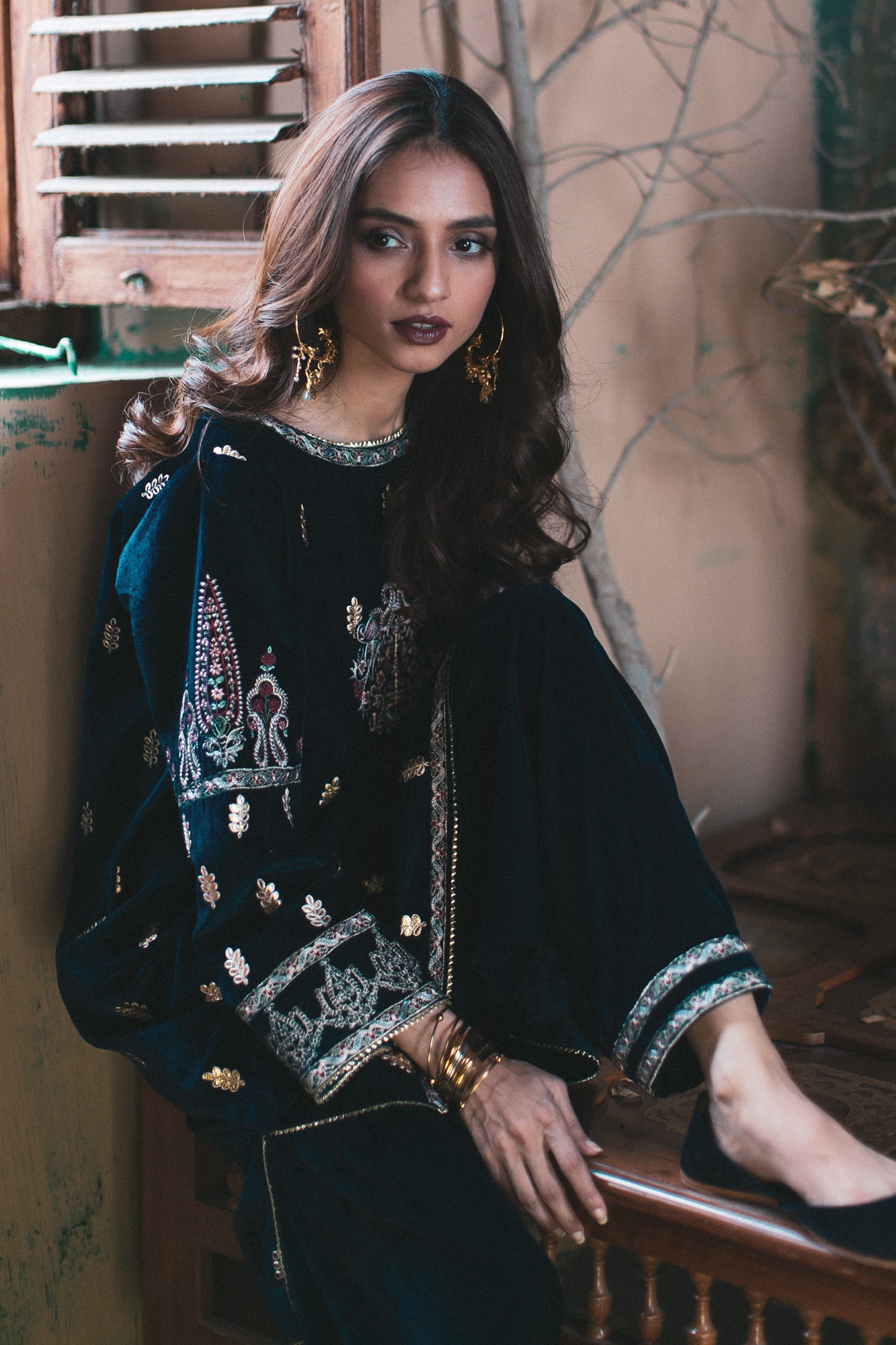 Blue QWV01 (Qalamkar Luxury Velvet Collection)