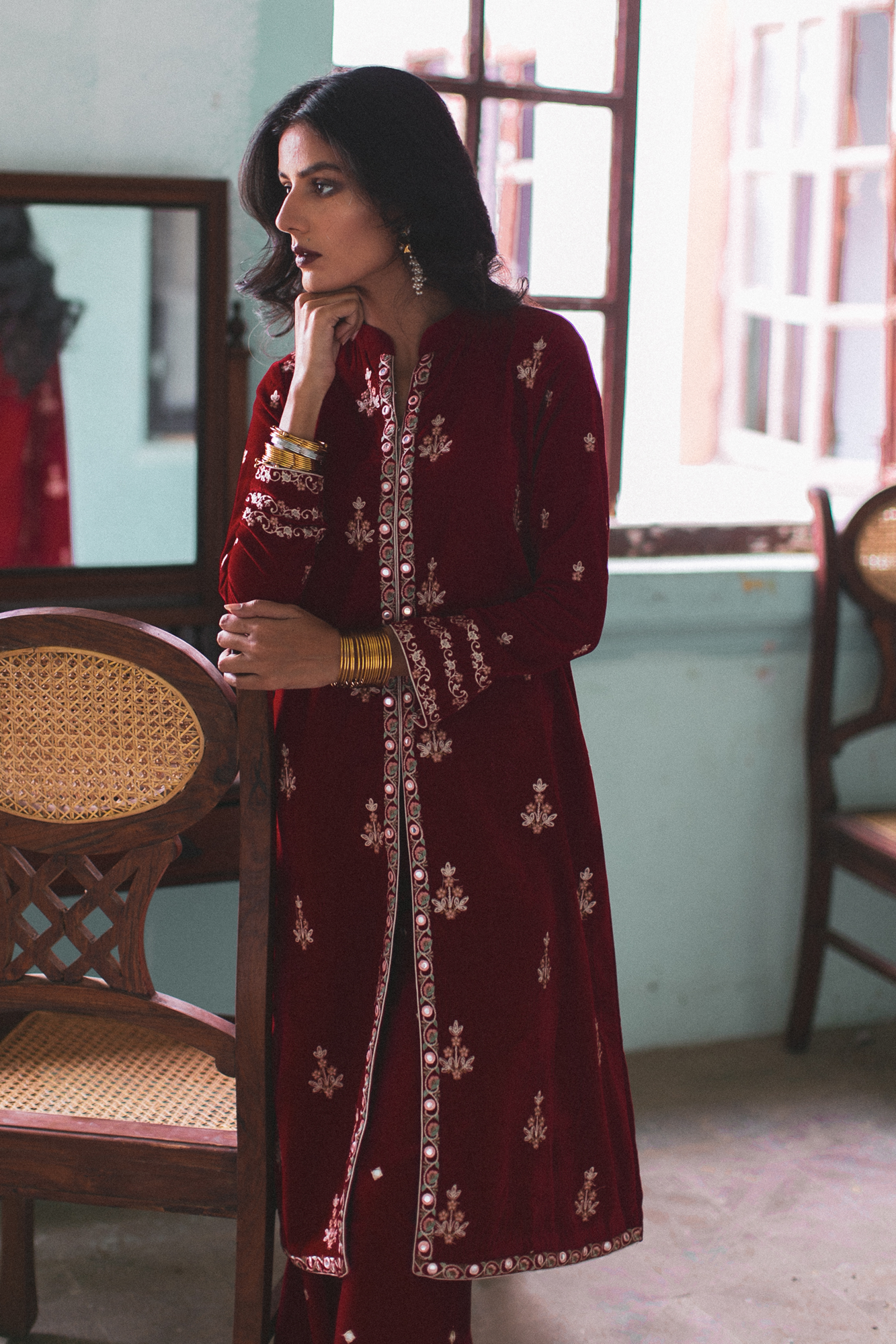 Red QWV03 (Qalamkar Luxury Velvet Collection)