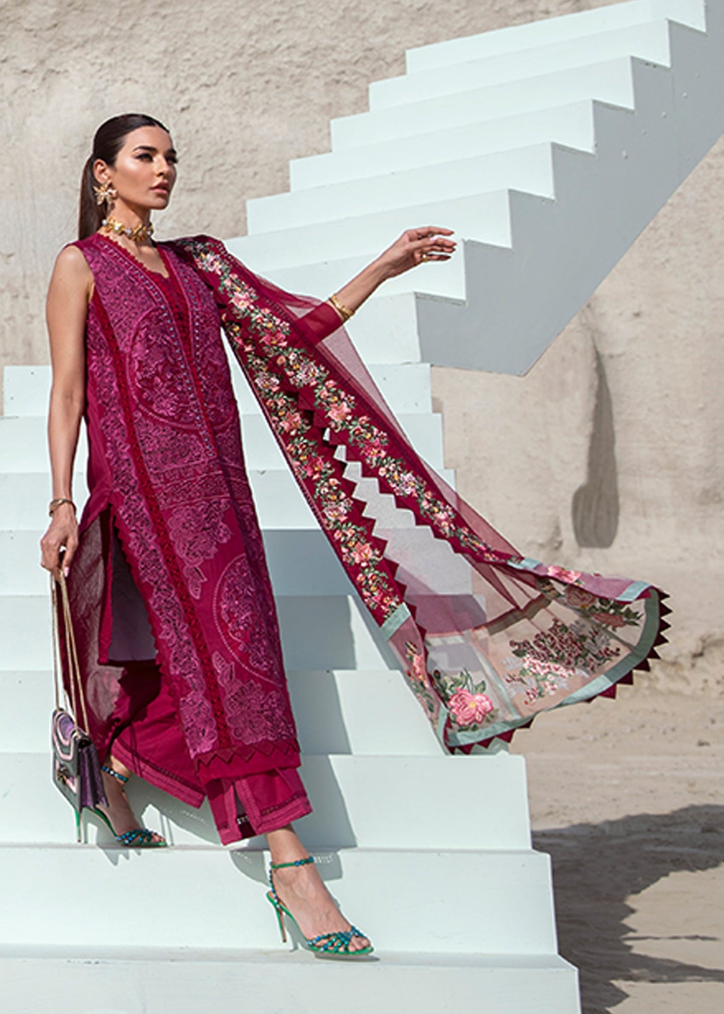 Jewel by the Beach - 3B - Mahogany| Crimson × Saira Shakira | Luxury Lawn Collection 2022