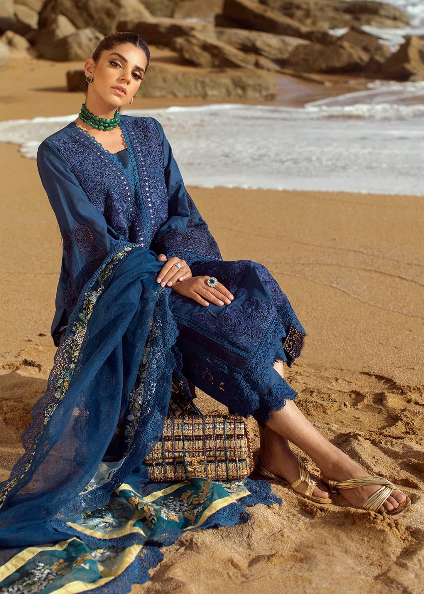 Jewel by the Beach - 3A - Sapphire | Crimson × Saira Shakira | Luxury Lawn Collection 2022