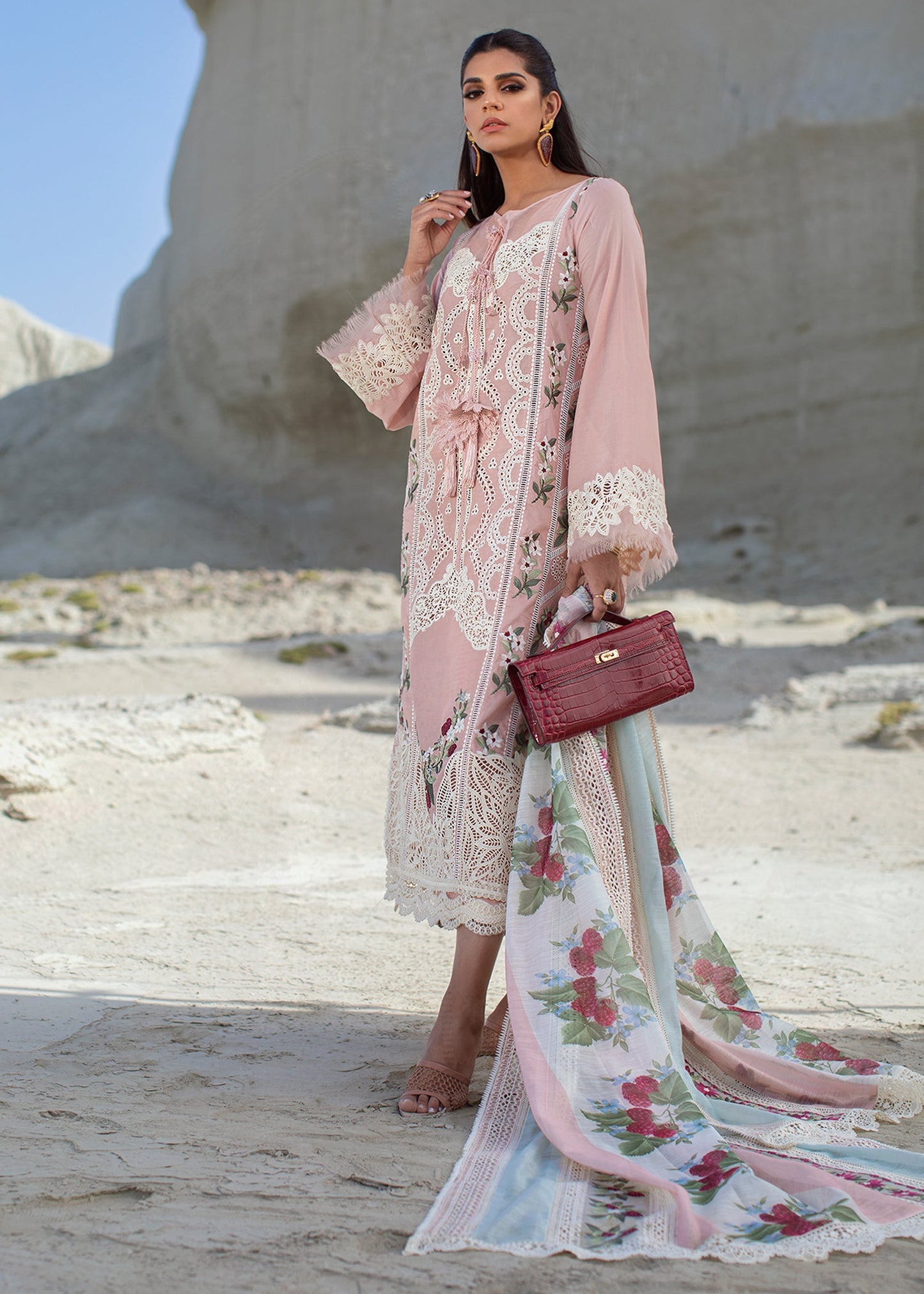 Sicilian Summer - 2B - Rose | Crimson × Saira Shakira | Luxury Lawn Collection 2022