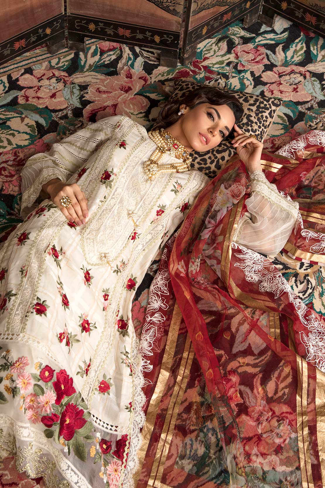 D7-B | Summer Bloom - Scarlet | Crimson by Saira Shakira | Luxury Lawn Collection