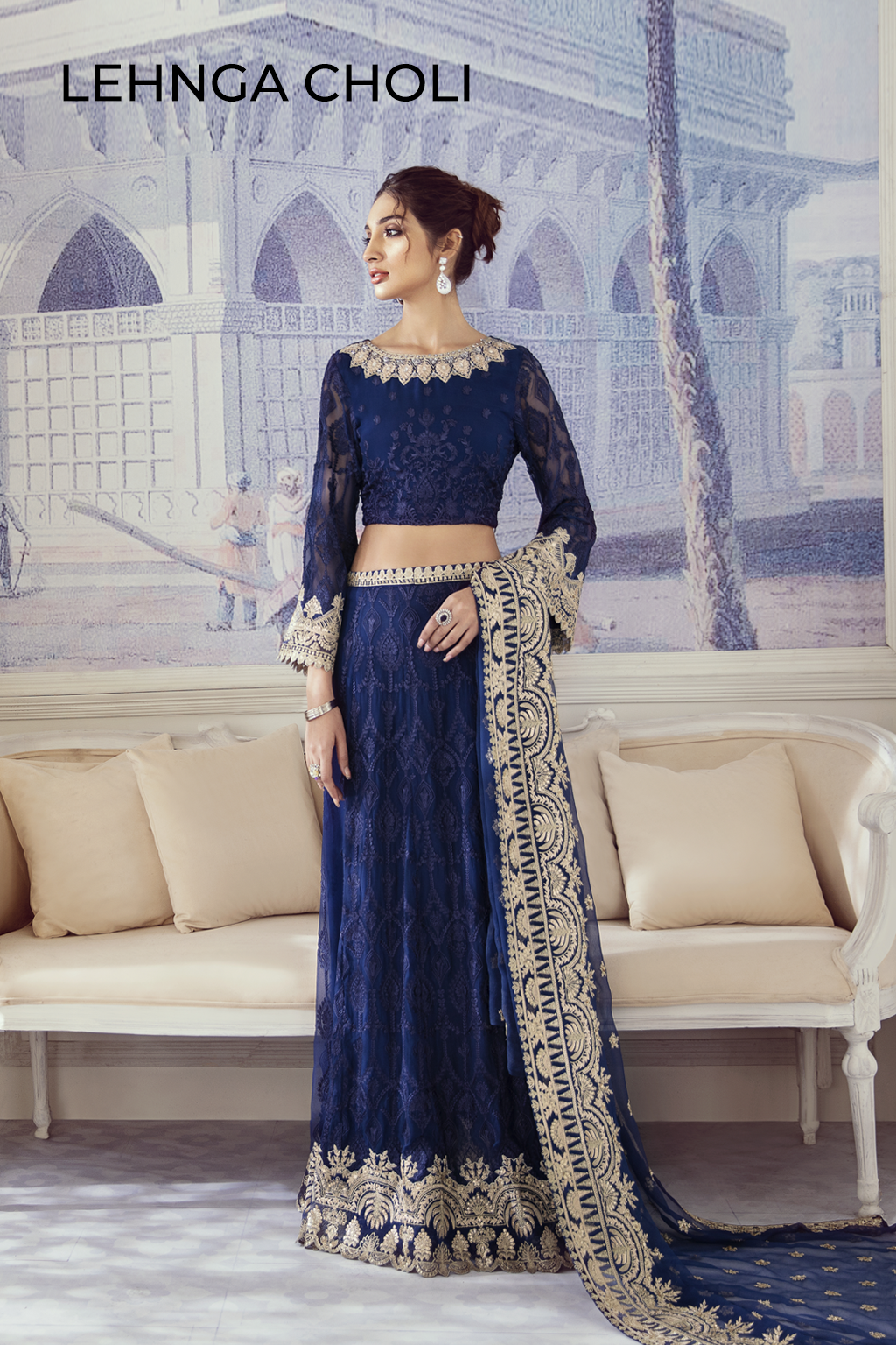 ID-03 Navy Jewel (3PC) | Iznik | Imperial Dreams | Embroidered Chiffon