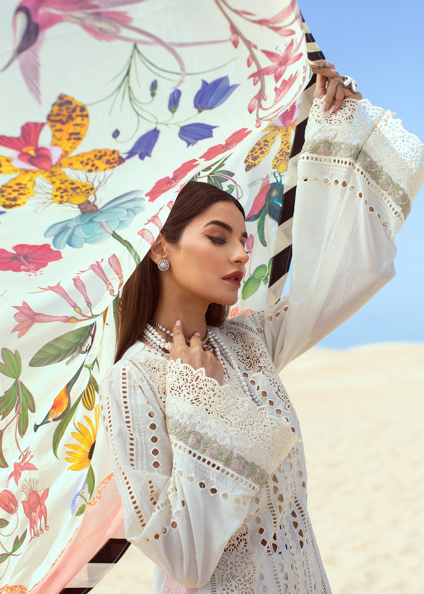 Cross Stitch Nostalgia - 8A -Snow | Crimson × Saira Shakira | Luxury Lawn Collection 2022