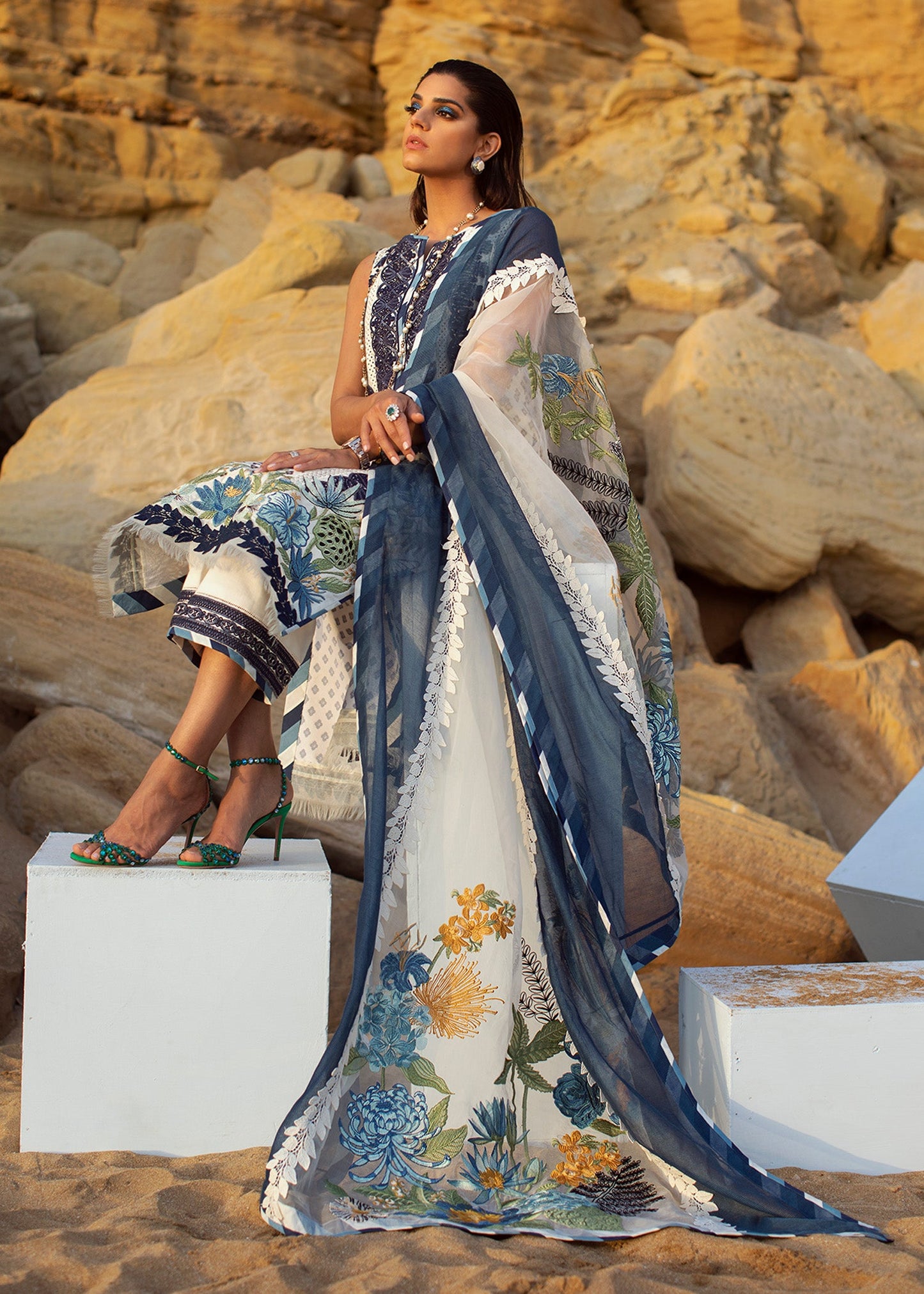 Summer Blooms - 6A - Cobalt | Crimson × Saira Shakira | Luxury Lawn Collection 2022