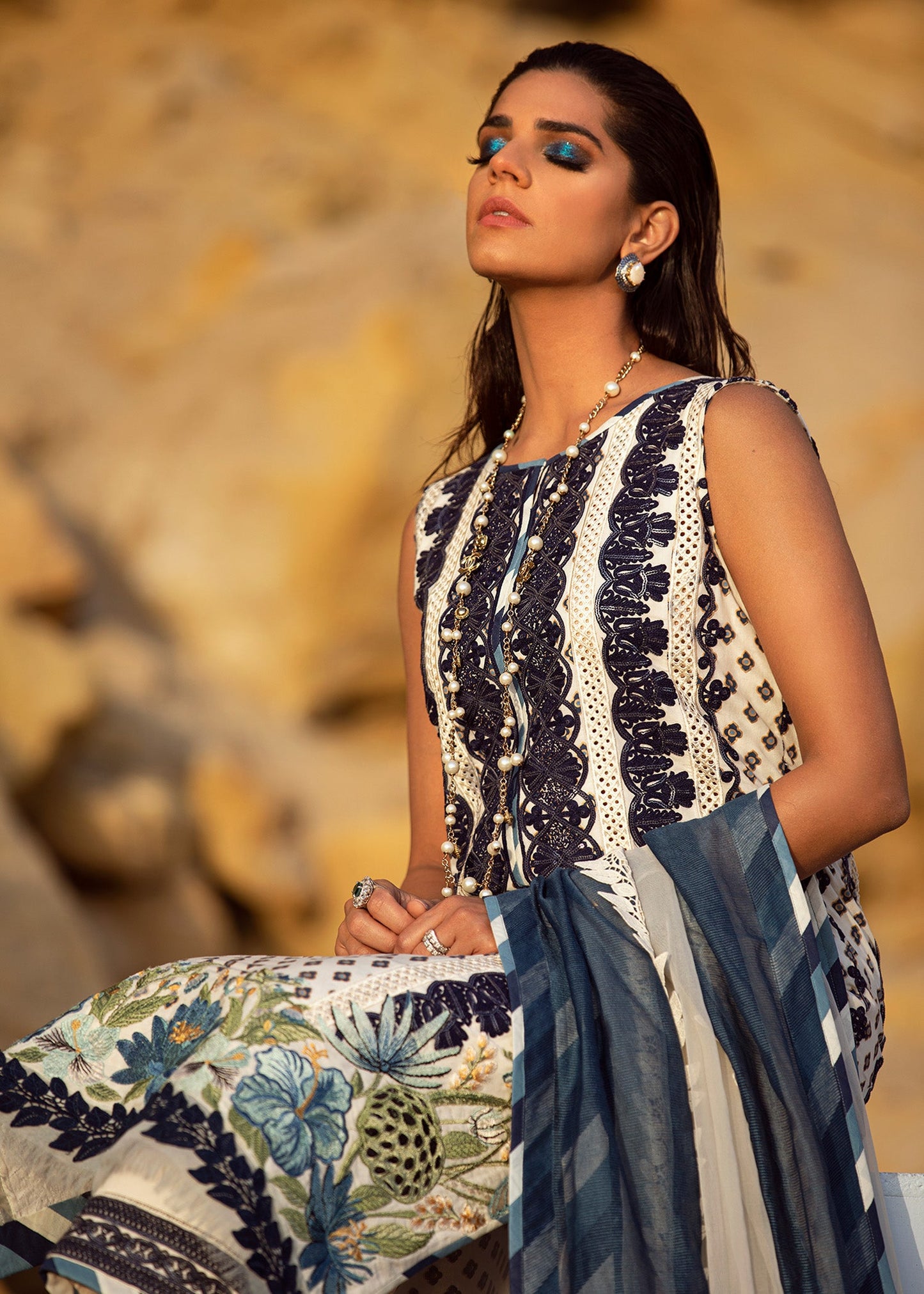 Summer Blooms - 6A - Cobalt | Crimson × Saira Shakira | Luxury Lawn Collection 2022