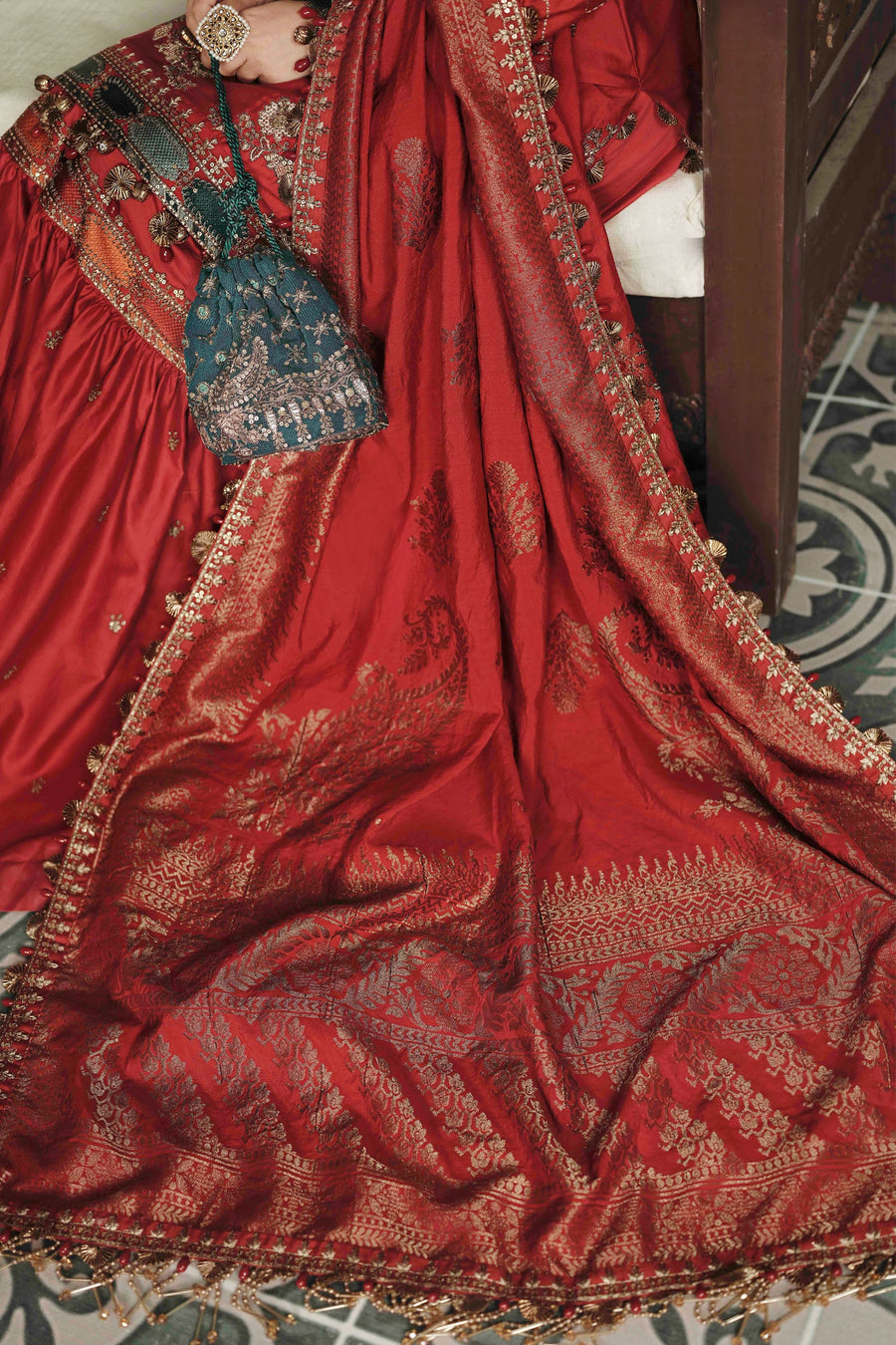 CST-602-RUBY RED | Maria B | Sateen Unstitched Collection 2023