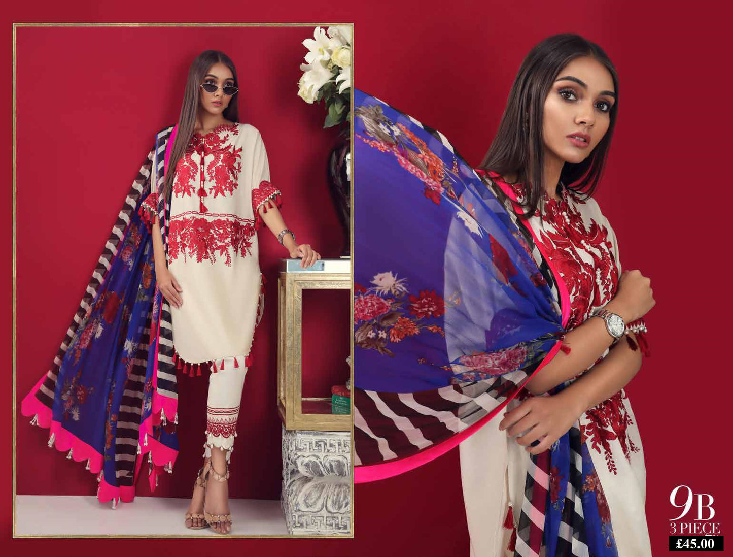 Muzlin 9B - Red-dy (3 Piece Lawn) by Sana Safinaz