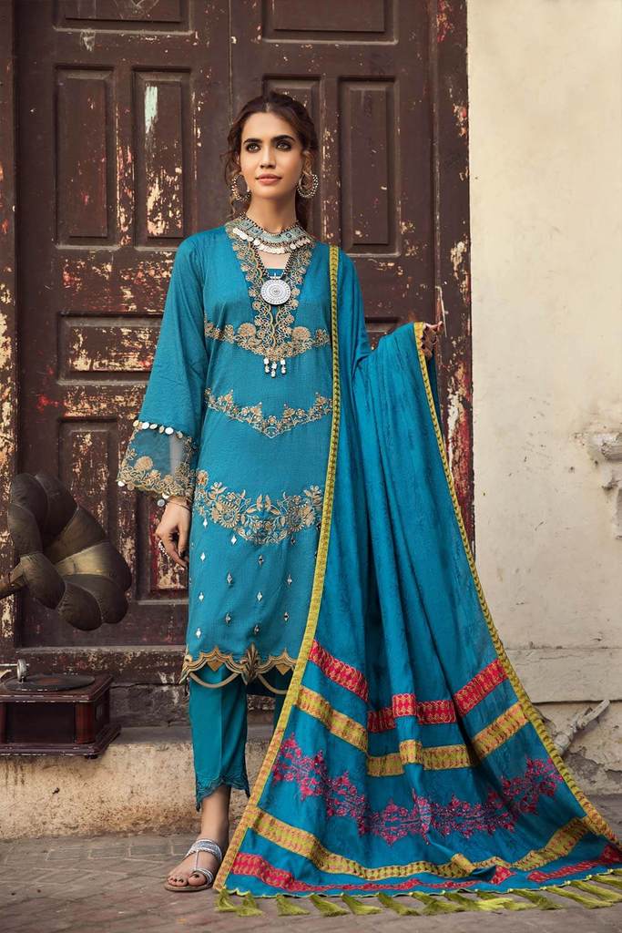 Teal Trip MSK 01 | Charizma | Signature | Masakali Fall'20 | Embroidered Premium Shawl Collection