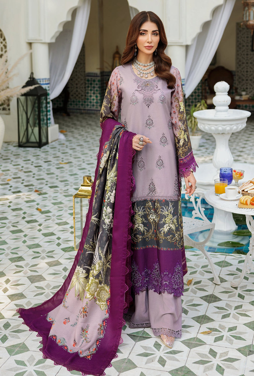 D4 - A - RAYA | Noor | Embroidered Prints Woolen Shawl Collection 2022