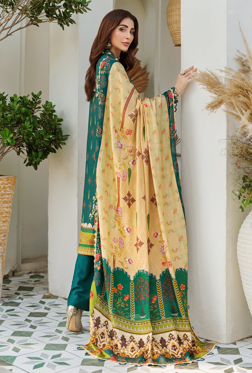 D6 - B - TIARA | Noor | Embroidered Prints Woolen Shawl Collection 2022