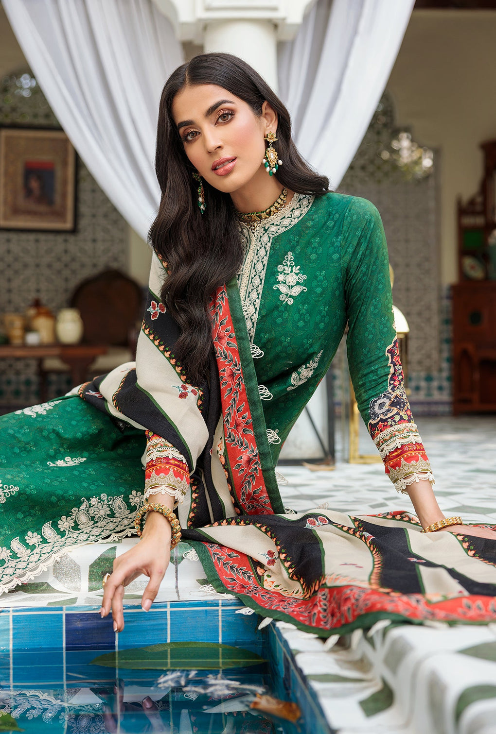 D3 - B - LUNA | Noor | Embroidered Prints Woolen Shawl Collection 2022