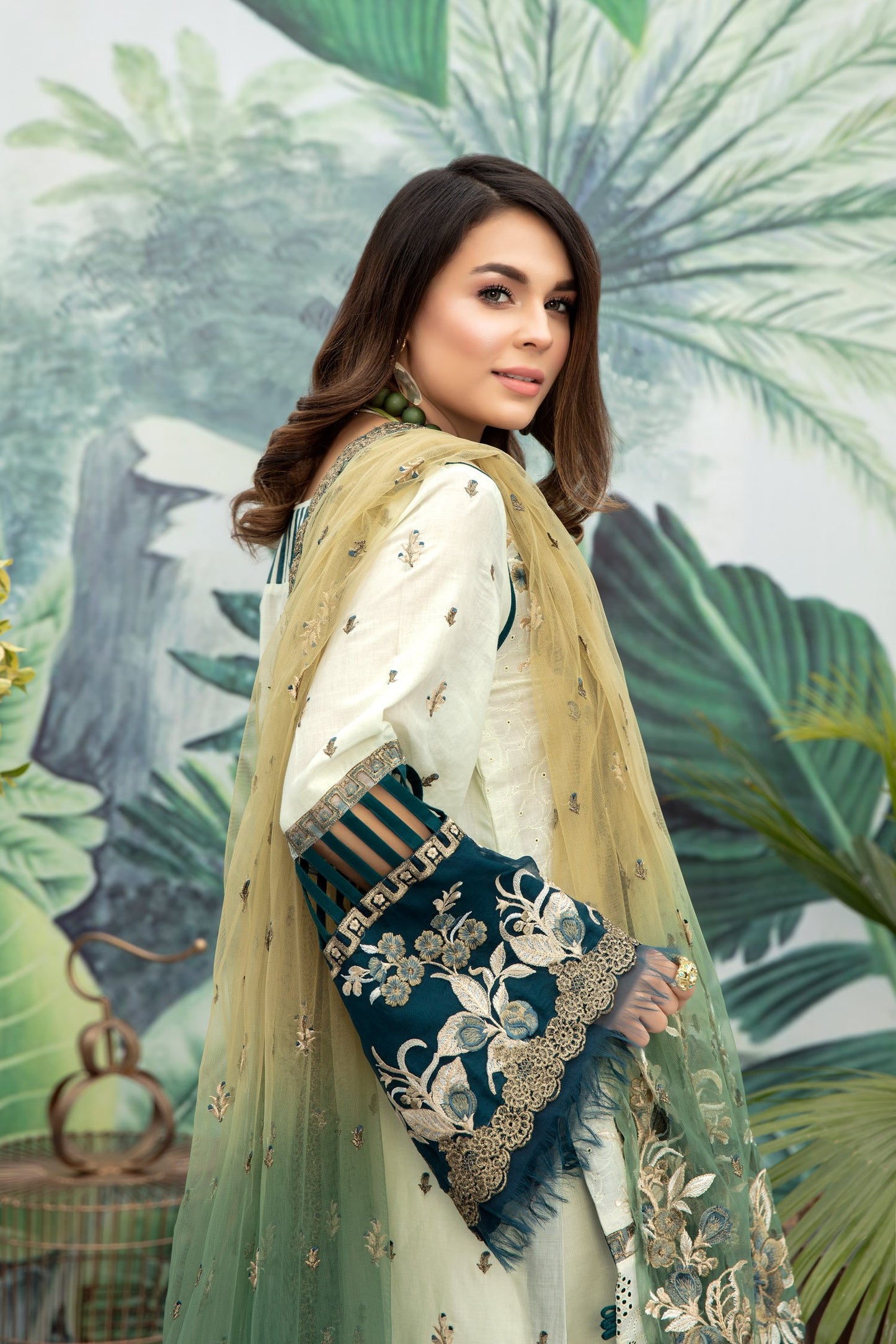 Foliage Rustle | Adan's Libas | Digital Printed And Embroidered Schiffli Lawn