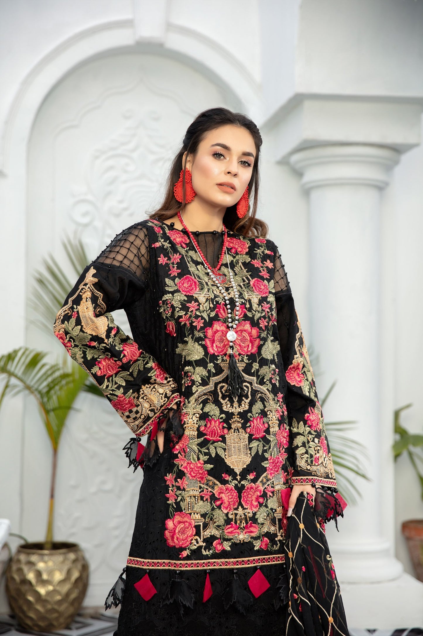 Dark Majic | Adan's Libas | Digital Printed And Embroidered Schiffli Lawn