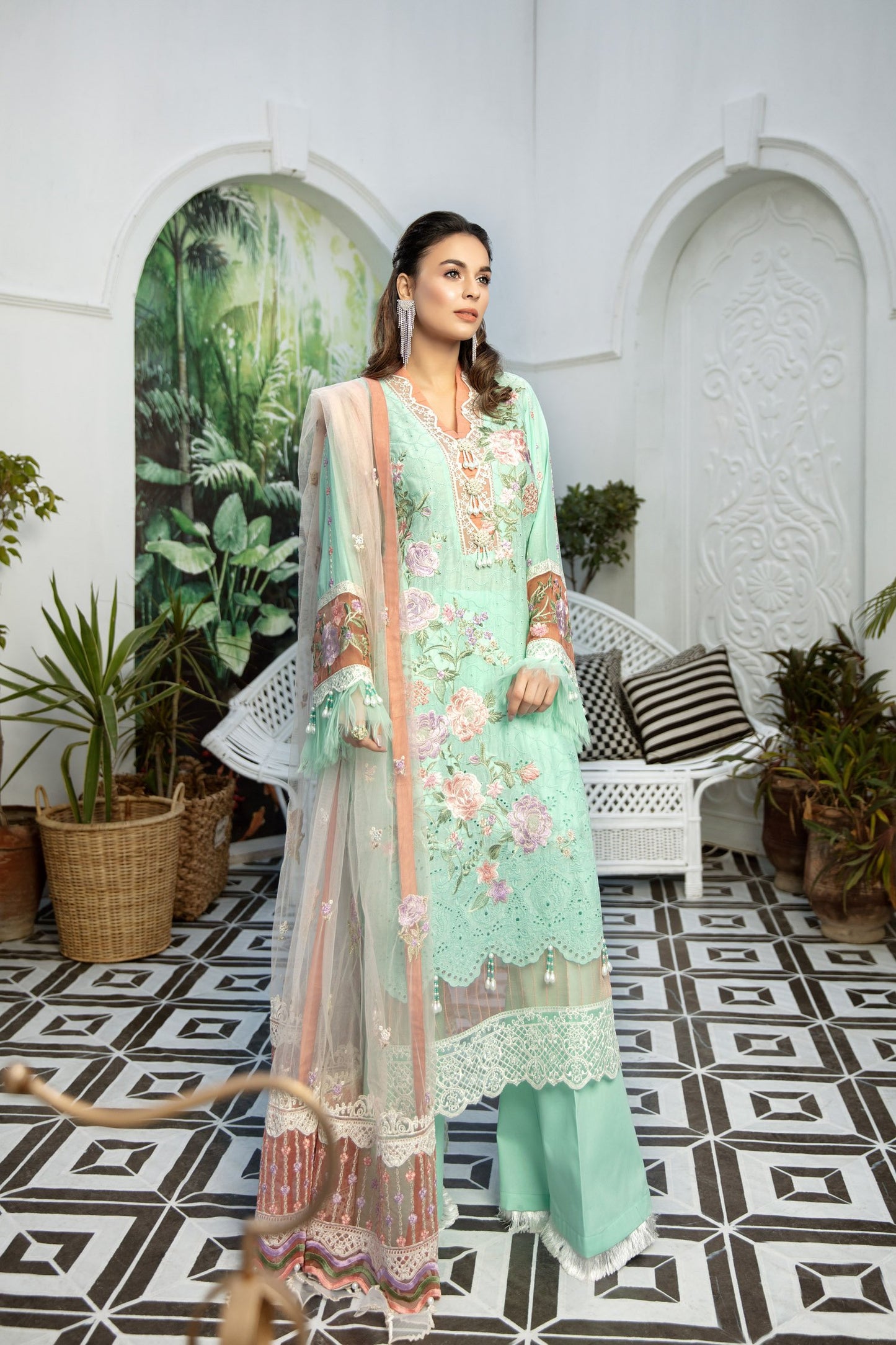 Brilliant Botanica | Adan's Libas | Digital Printed And Embroidered Schiffli Lawn