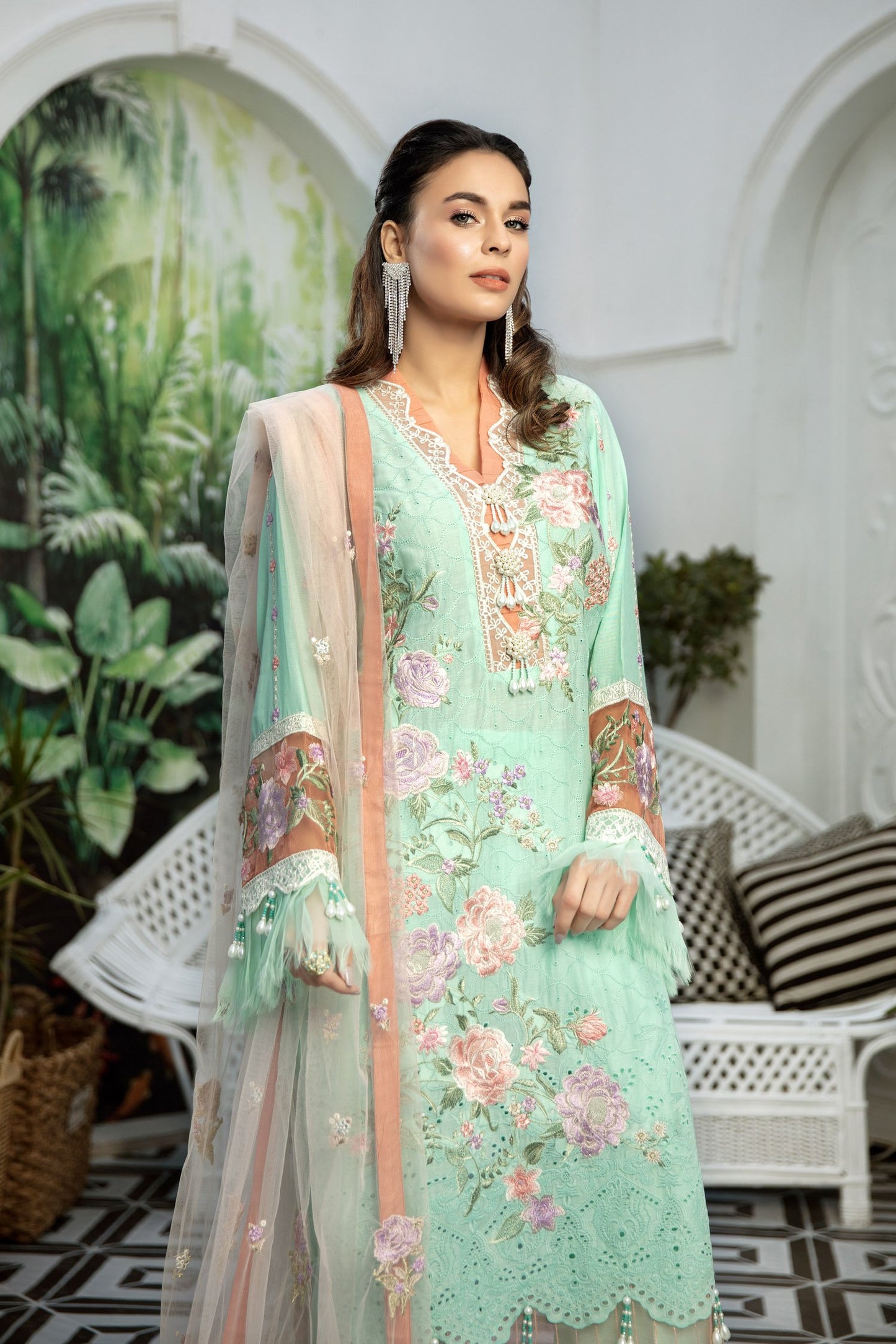 Brilliant Botanica | Adan's Libas | Digital Printed And Embroidered Schiffli Lawn
