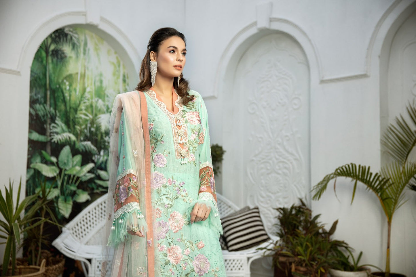 Brilliant Botanica | Adan's Libas | Digital Printed And Embroidered Schiffli Lawn