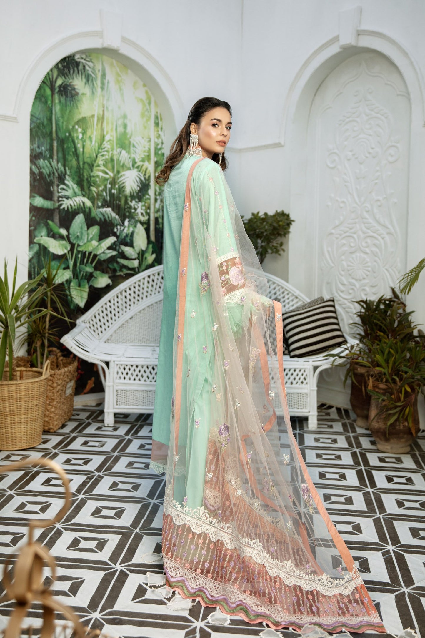 Brilliant Botanica | Adan's Libas | Digital Printed And Embroidered Schiffli Lawn