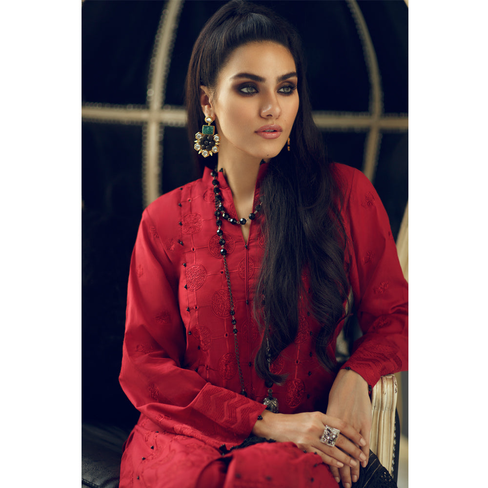 Scarlet Shevron (Rouche Chikankari Collection)