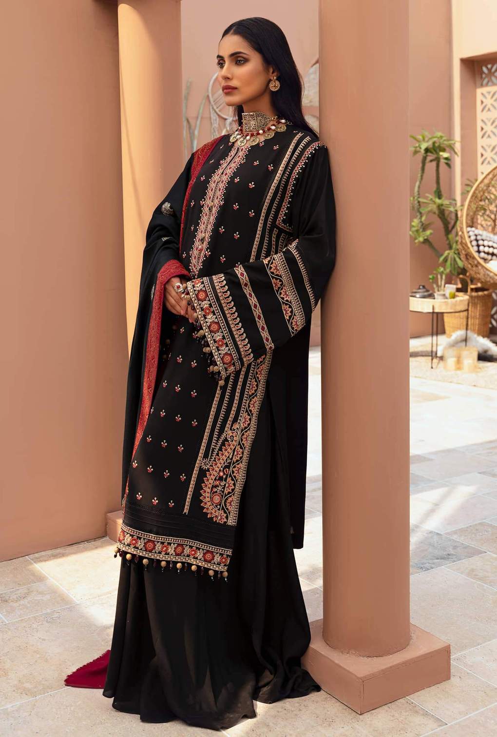 D2- Ebony - Black | Noor | Winter Embroidered Shawl Collection 2021