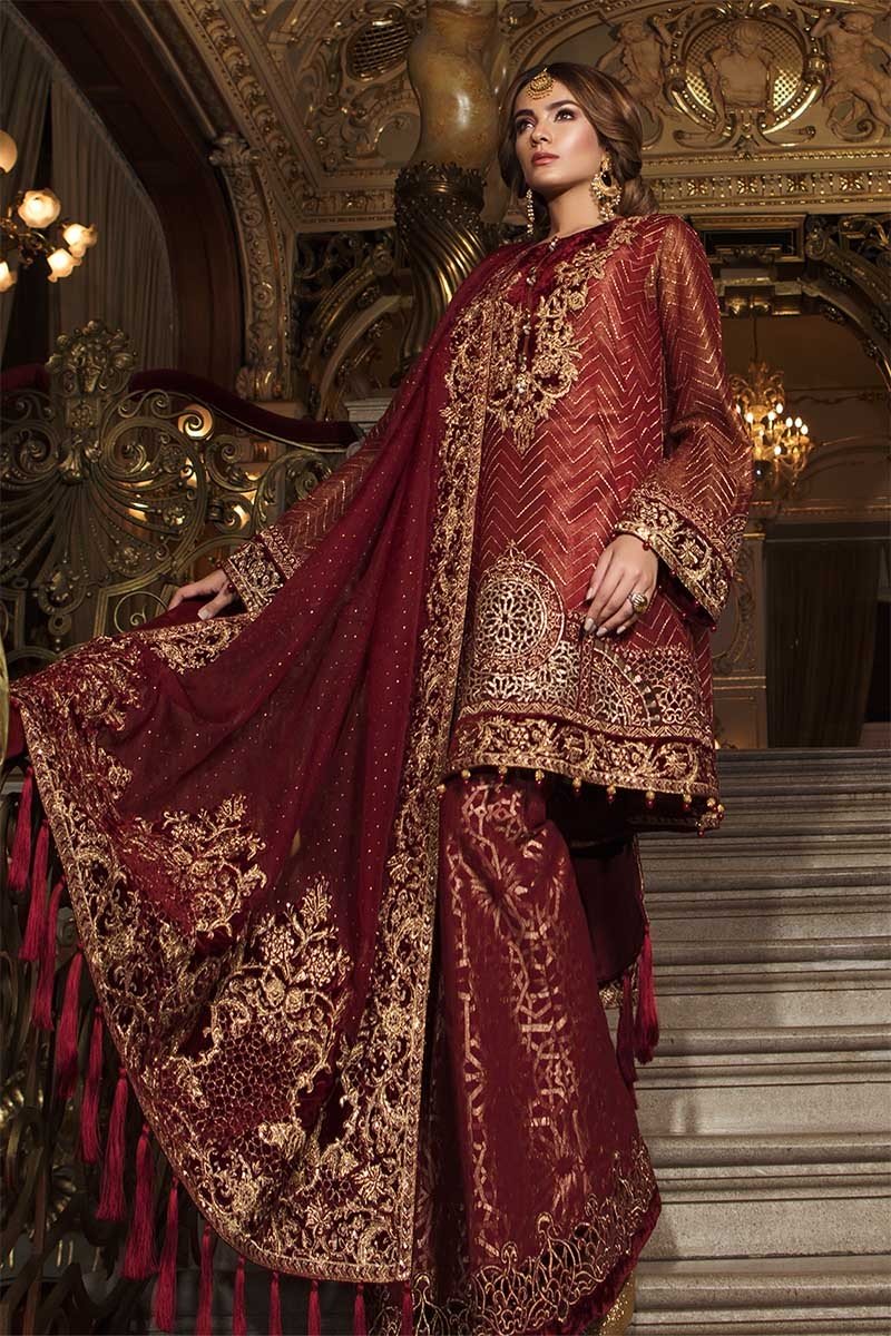 Maria B Unstitched MBROIDERED - Deep Ruby (BD-1503)