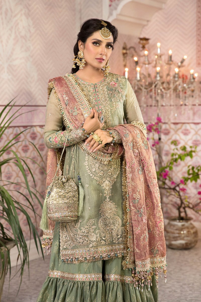 Pistachio Green and Salmon pink (BD-2205) | Maria B | Mbroidered Heritage Festive Collection 2021