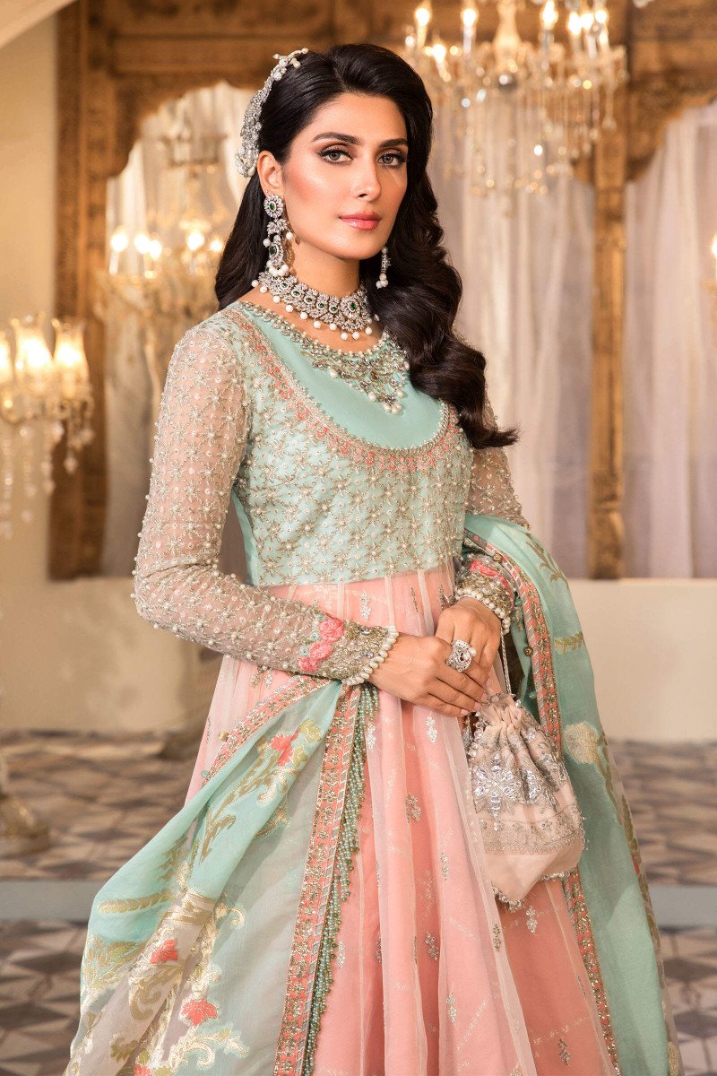 Pearl White, Peach and Aqua (BD-2408)| Maria B Mbroidered | Heritage Luxury Festive Formal 2022