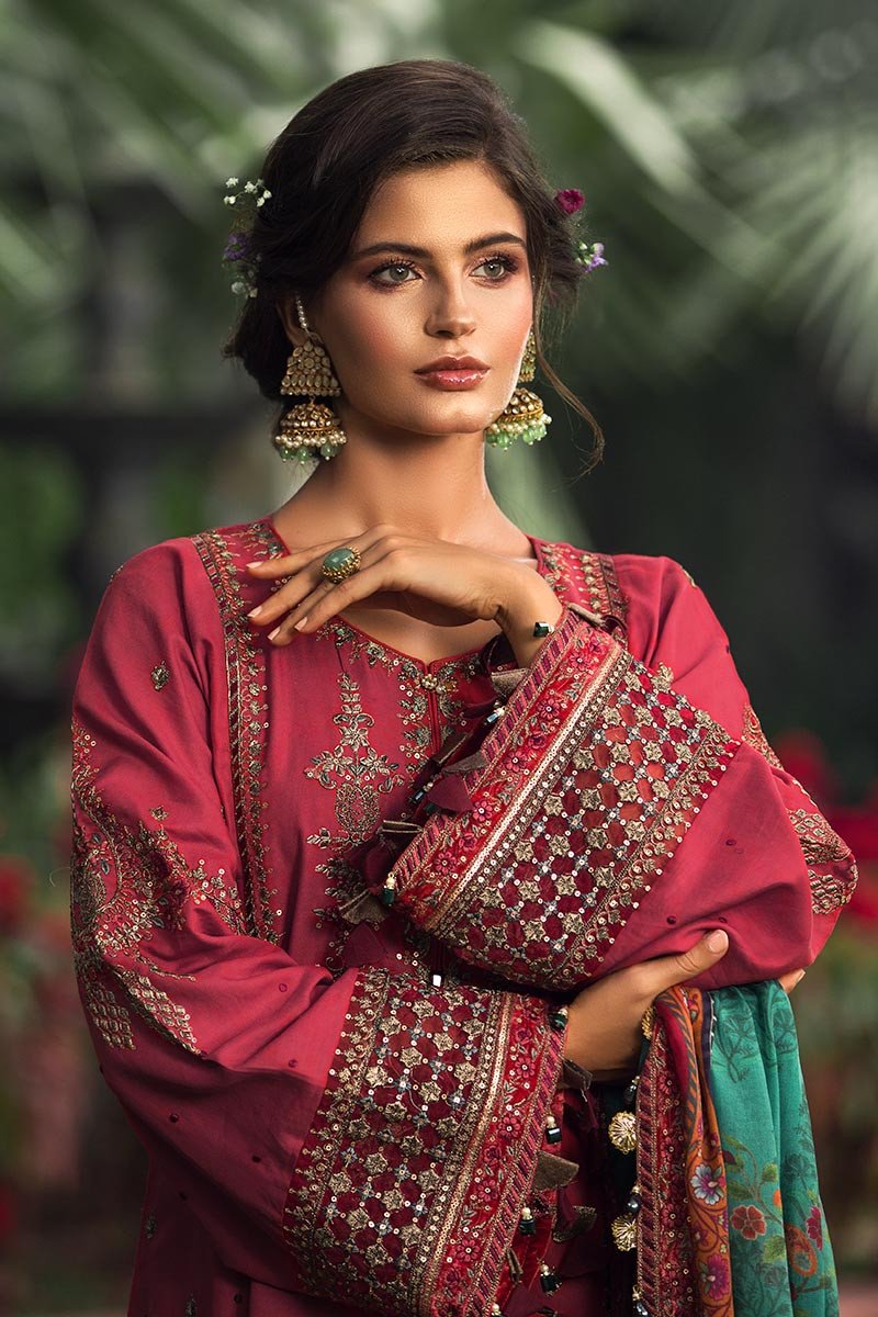 CST-202-Hot Coral Pink | MARIA B | Unstitched Sateen Collection