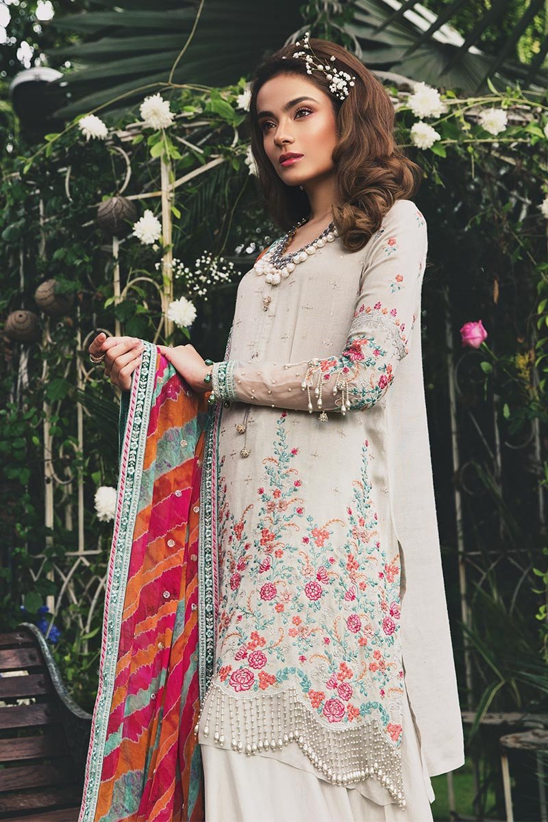 CST-204-Ivory and Lehria | MARIA B | Unstitched Sateen Collection