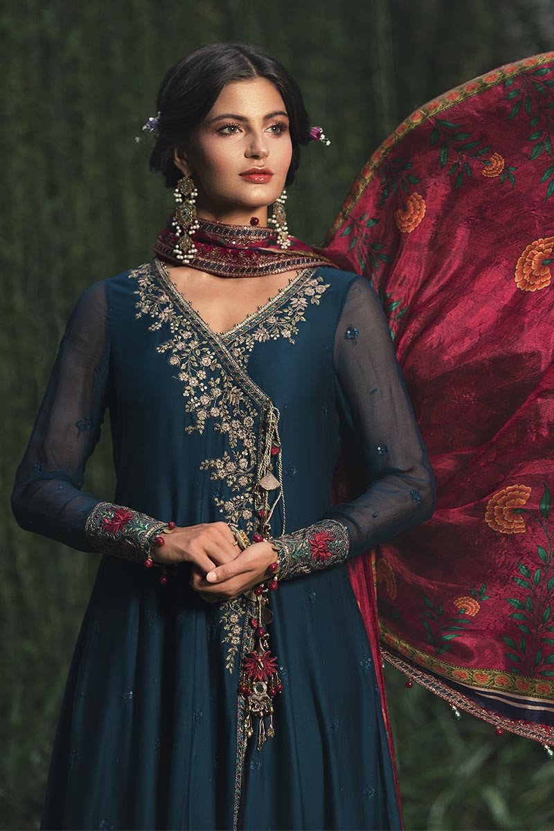 CST-205-Teal and Hot Pink | MARIA B | Unstitched Sateen Collection