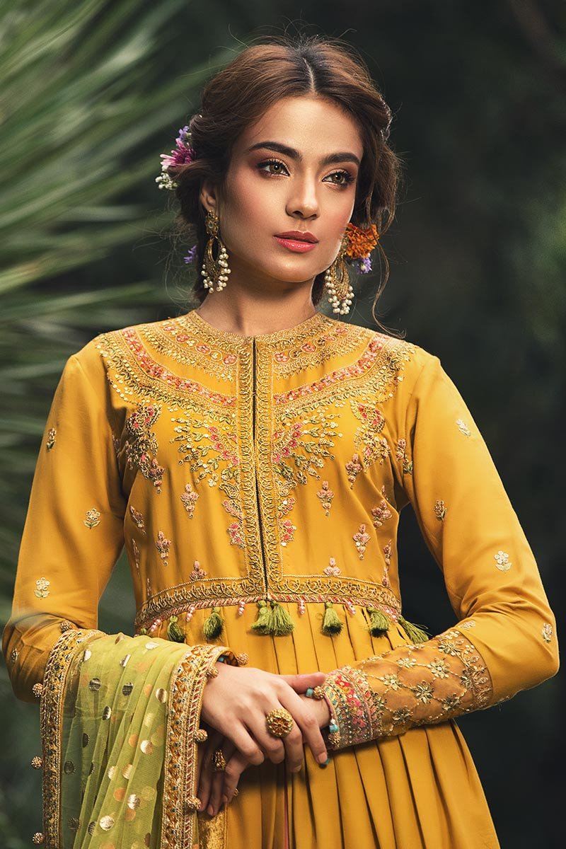 CST-206-Marigold Yellow | MARIA B | Unstitched Sateen Collection