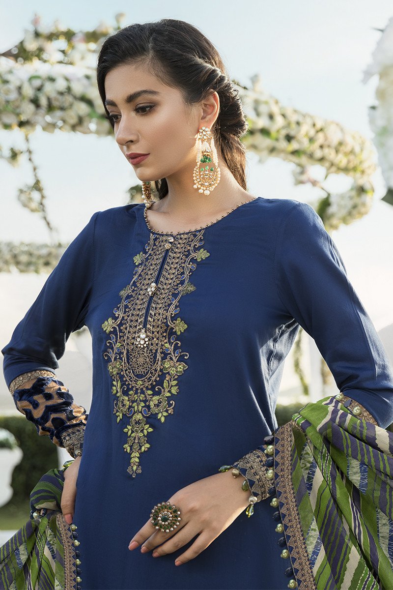CST-301-Blue | Maria B. | Sateen | Unstitched | Fall Collection'20