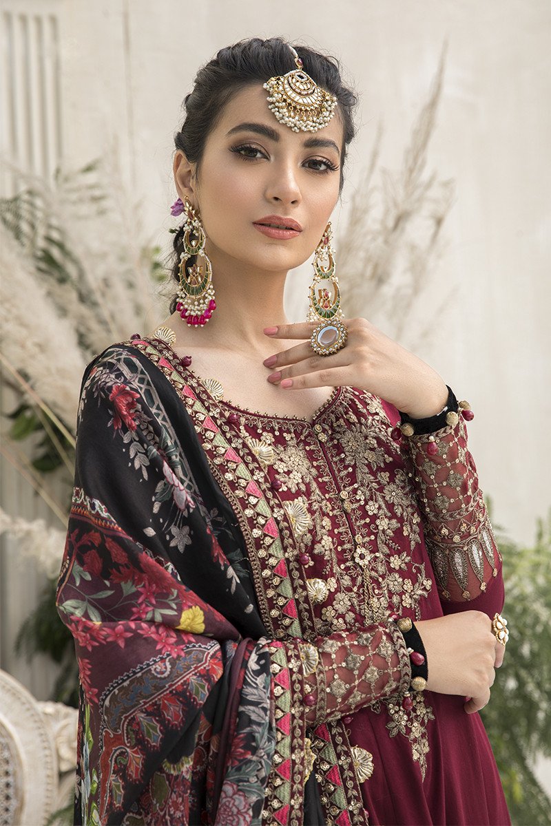 CST-307-Maroon | Maria B. | Sateen | Unstitched | Fall Collection'20