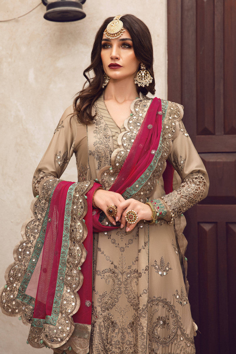 CST-504-Beige and Hot Pink | Maria B | Sateen | Unstitched Collection 2022